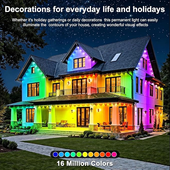 200FT Permanent Outdoor Lights Waterproof with Smart App Control Remote,DIY Scene Modes,Music Sync hronization,Eaves Lights for Garden Decor,Deck,Christmas