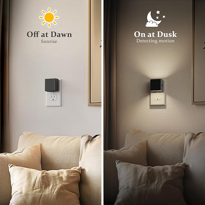JandCase Night Light, Automatic Night Lights Plug into Wall, 2 Pack Modern Night Lights with Auto Light Sensor, 5000K Brightness Adjustable Nightlight for Kids Bathroom Hallway Kitchen Bedroom Decor