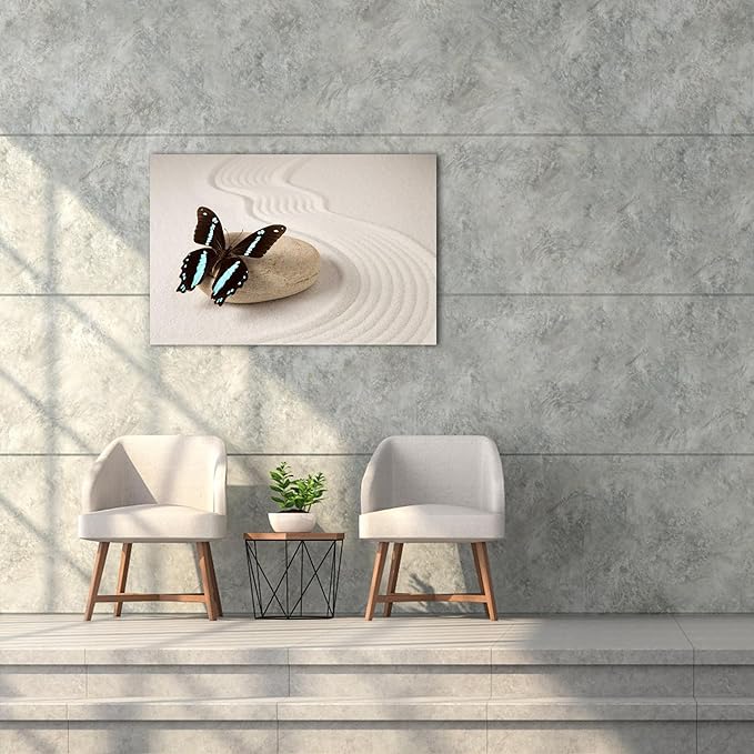 GUTTATY Zen Wall Art Decor, Modern Bathroom Zen Decor Wall Art, Canvas Wall Art for SPA Zen Room Decor, Butterfly and Pebble Relaxing Art Prints for Office & SPA Wall Decor Ready to Hang 18x24 Inches