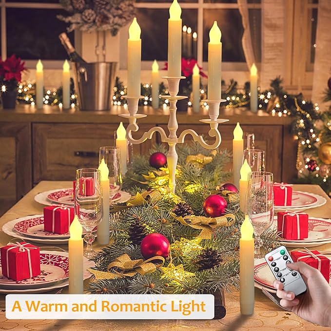 Flameless Candles with Remote, Battery Operated Candlesticks, Led Taper Candles with Timer, Flickering Electric Candleslights for Home Party Christmas Decor H: 6 inches 12 Packs