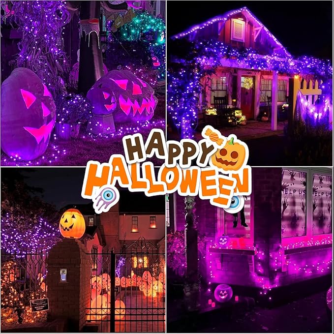 LAMPHOME 165ft Halloween Lights, 500 LED Transparent Wire Fairy Starry String Light Plug in, 16Lighting Modes for Indoor Outdoor Xmas Tree Wedding Party Decoration (Purple)