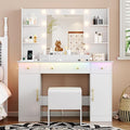 Vanity Desk with Mirror and Lights, 43'' White Makeup Dressing Table Set with 5 Drawers & Chair, Power Outlet, 3 Lighting Modes Adjustable Brightness & RGB LED for Women Girls Bedroom Bathroom