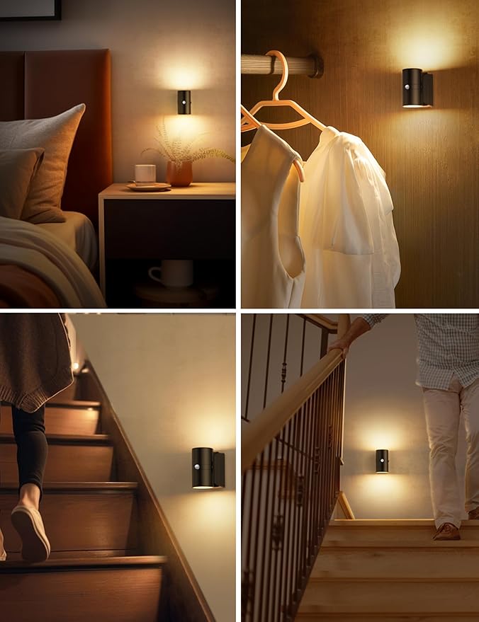L LOHAS LED Motion Sensor Night Light, Rechargeable Night Light, 0-100LM Dimmable, 3000K Soft White, 2 Pack