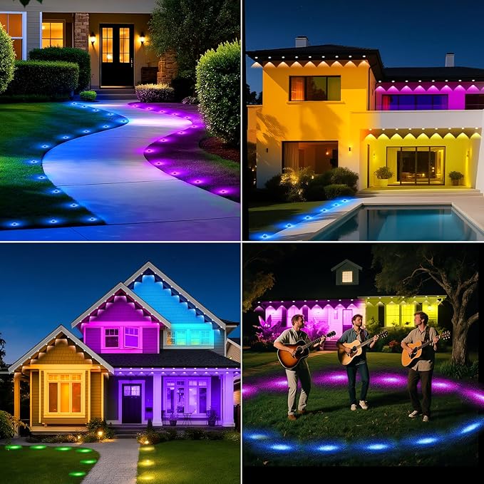 Outdoor Ground Lights 100FT, RGB Permanent Outdoor Lights with Bluetooth & APP Control, Color Changing, Waterproof IP67, Timer for Yard Eaves Landscape Pathway