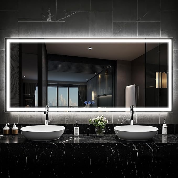 Antok 72"x 32" LED Bathroom Mirror with Lights, Anti-Fog, Dimmable, Lighted Vanity Mirror with Tempered Glass, Memory Function, 3 Light Modes, Safe Use, Horizontal, Vertical, Wall Mount