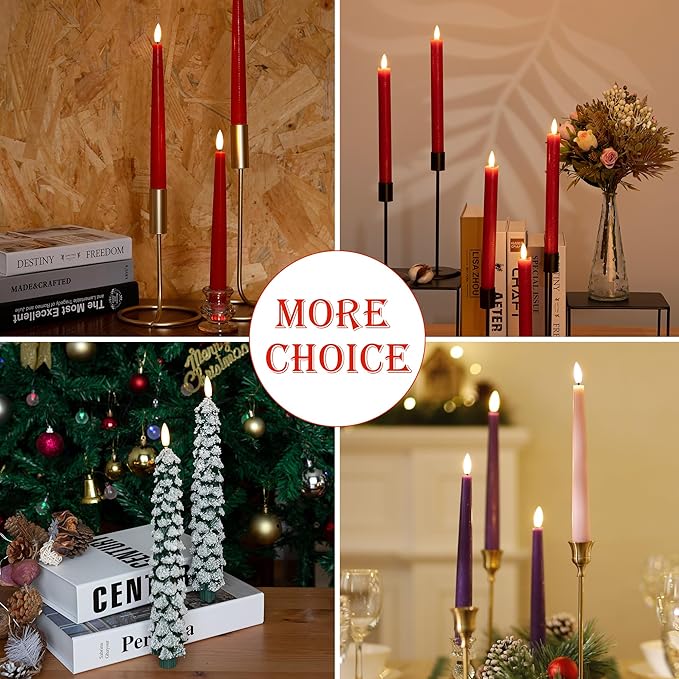 Red Flameless Taper Candles with Rmote, 9.6" Real Wax Battery Operated Candles with 3D Wick, 3 Pack Christmas Led Candlesticks for Table, Home, Wedding, Party, Xmas Decor