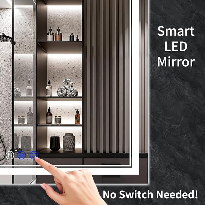 72"x36" LED Bathroom Mirror with Anti-Fog, Stepless Dimmable Lights, 3 Color Modes, Shatter-Proof Tempered Glass,Waterproof Design