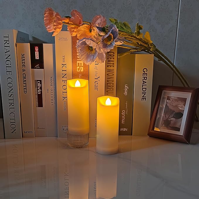 iZAN 2 Pack Flameless Battery Operated LED Pillar Candles with Remote Outdoor Waterproof Flickering Decorative Lights for Halloween Christmas Home Kitchen Décor Wedding Party Event Decorations 2”x5”