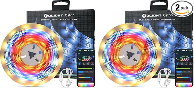 OLIGHT Ostrip 16.4ft RGB LED Strip Light, Smart App Control, Music Sync, DIY Color Modes, for Bedroom, Gaming, TV, Home Decor (Pack of 2)