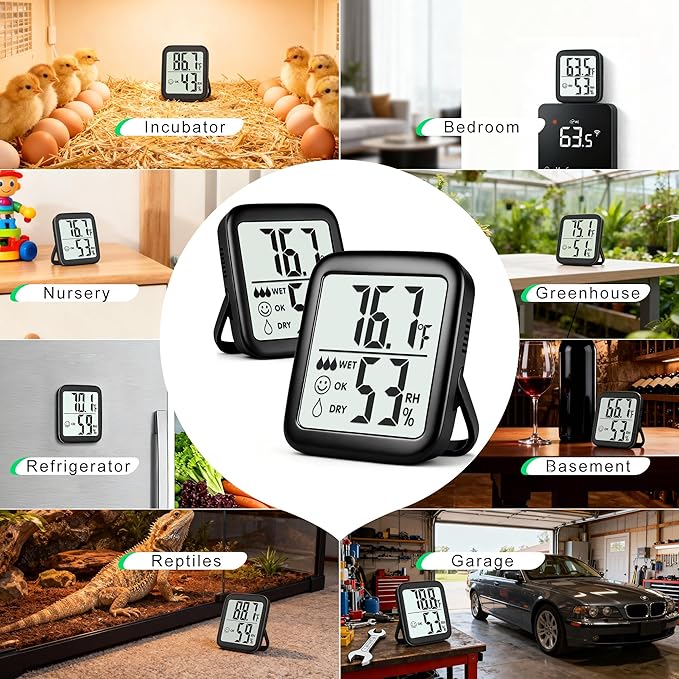 Antonki 2 Pack Room Thermometer for Home, Hygrometer Indoor Humidity Meter Gauge, Digital Temperature and Humidity Monitor Sensor for House, Terrarium, Incubator, Greenhouse - Battery Included