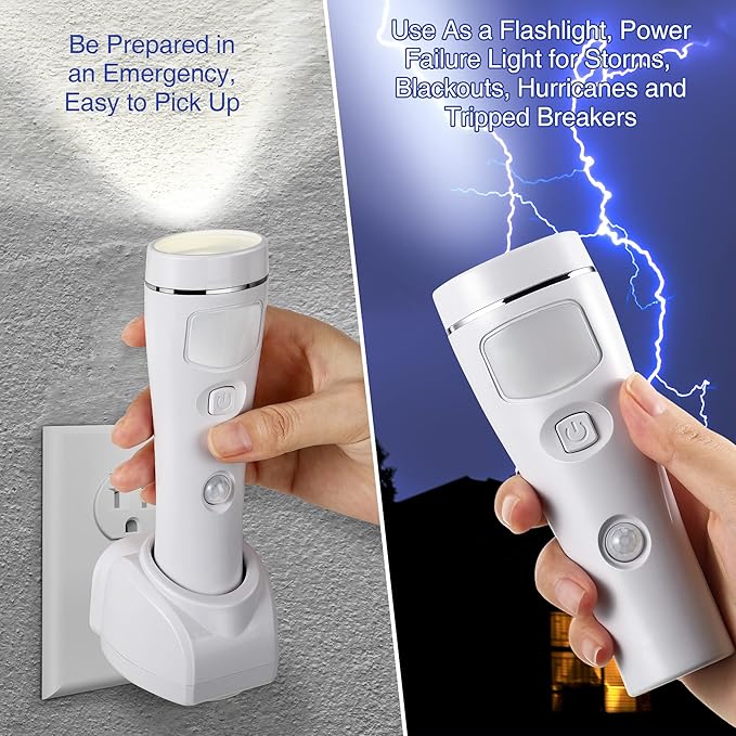 Enhon 9 Pack 4 in 1 LED Emergency Lights for Home Power Failure, Rechargeable Plug in Flashlight Motion Sensor Night Light, Automatic Turn On Power Outage Light for Home Hurricane Supplies (White)