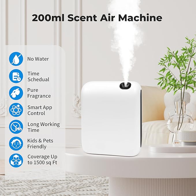 Upgraded Scent Air Machine for Home, 1500 Sq.Ft Hotel Collection Diffuser with Smart Cold Air Technology, Bluetooth Waterless Essential Oil Diffuser for Large Room, Hotel, Spa, Office