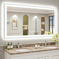 66x36 Brushed Nickel LED Bathroom Mirror with Lights, Sliver Framed Backlit and Front Lit Anti-Fog Lighted Vanity Mirrors for Bathroom Wall, Dimmable, 3 Colors, Memory, Tempered Glass, CRI＞90