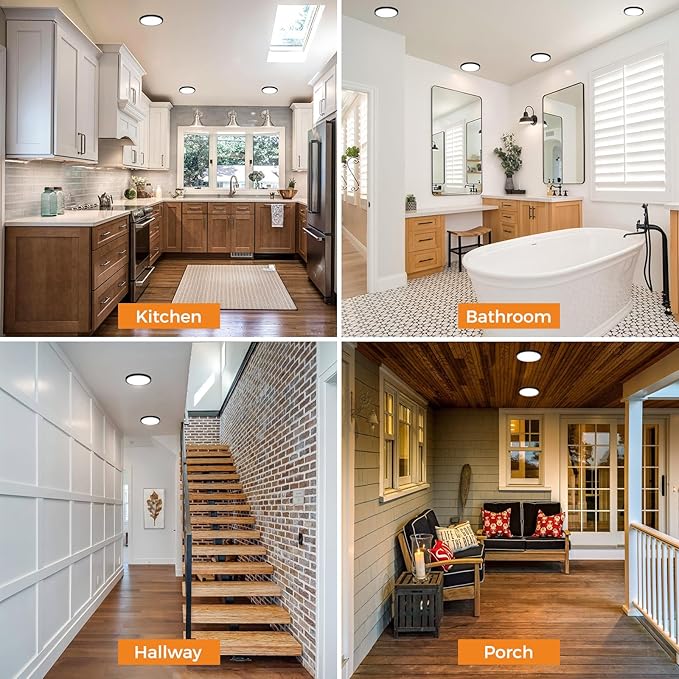 1PACK LED Flush Mount Ceiling Light Fixture, 3000K-4000K-6500K & 100W Equivalent Modern Kitchen Ceiling Lamp 12W 1200Lm 6.5 Inch Closet Round Surface for Bathroom Laundry Bedroom Hallway, Black