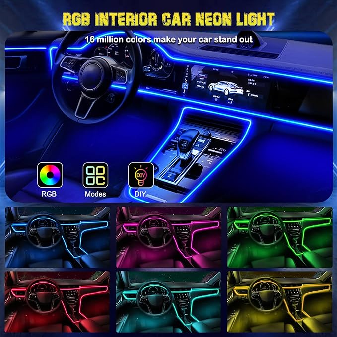 Interior Car LED Strip Lights, RGB USB Car Ambient Lighting with Wireless APP & Remote Control, Car Accessories Fiber Optifc Lights Sync to Music (5 LED/276 inches)