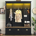 LUMISOL Hall Tree with Storage Bench, Entryway Coat Rack with LED Light and 3 Large Cabinets, Entryway Bench with Shelves and 9 Hooks, for Entrance Mudroom Living Room, Black