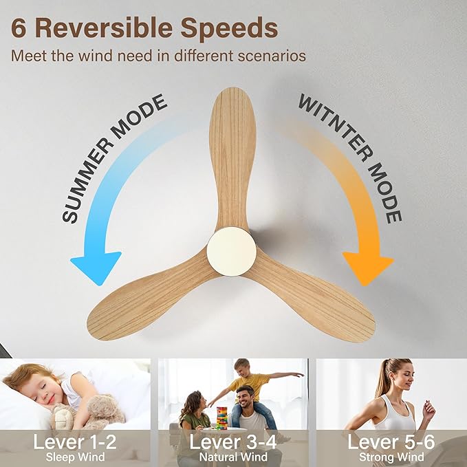 42" Smart Ceiling Fans with Lights Remote,Control via Wifi Alexa Voice,Natural Wood White Flush Mount Ceiling Fan,Quiet DC Motor,3 Blade,Outdoor Indoor Low Profile Fan for Bedroom,Living Room,Patio