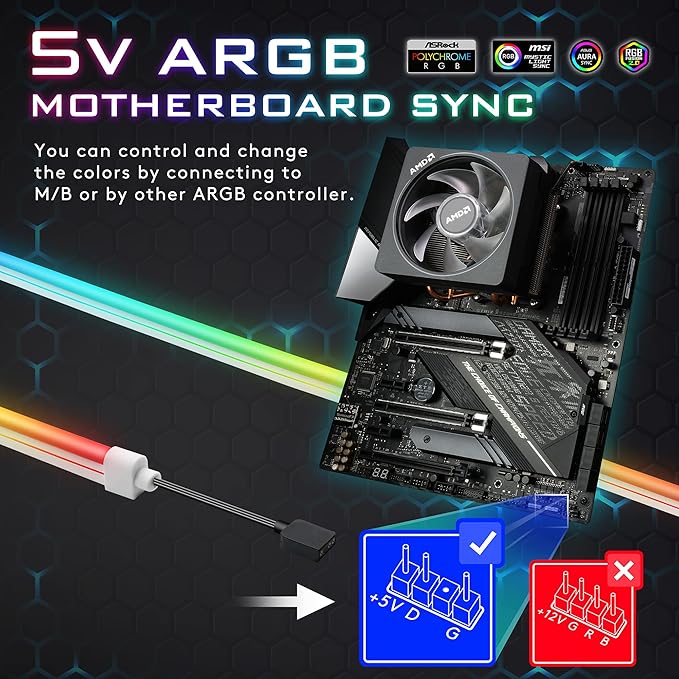 EZDIY-FAB Premium Addressable LED Strip Kit for PC 5V ARGB Motherboard Sync,Upgraded with 3-Kinds Mounting Clips-1X 1M/39.3in Smooth Lighting Strip