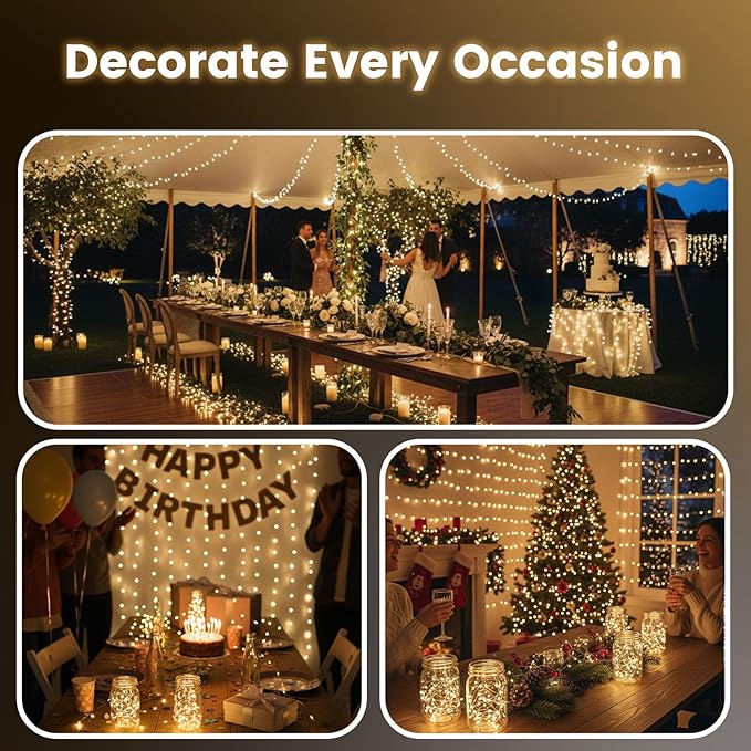 DomeStar 15 Pack Fairy Lights Battery Operated, 7Ft 20 LED Waterproof String Lights Wire Firefly Starry Moon Light for DIY Mason Jars Party Centerpiece Table Valentine's Day Decorations Tree Ornament