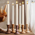 12 Pack, 10" LED Flameless Cream Beige Fluted Ribbed Grooved Taper Candles, Remote & 24h Timer Memory, On/Off Button, Dimmable, Flicker Mode, Battery Operated, Christmas Menorah Wedding