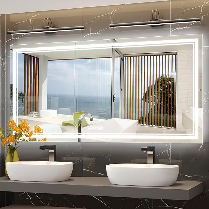 84x40 Inch Led Mirror for Bathroom with Front Light and Backlit, Bathroom Mirror with Led Lights, Vanity Mirror with Lights for Wall, Anti-Fog, Dimmable, Memory Function, Tempered Glass