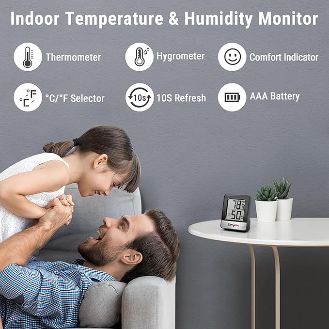 TempPro TP49 Digital Hygrometer Indoor Thermometer Humidity Meter Room Thermometer with Temperature and Humidity Monitor Mini Hygrometer Humidity Meter (Previously ThermoPro)