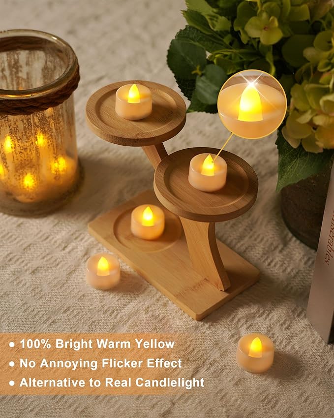 BEICHI Flameless Candles, 24Pack Battery Operated Candle, LED Tea Lights Candles Battery Operated, Flickering Fake Votives for Wedding Halloween Christmas Diwali- Warm Yellow