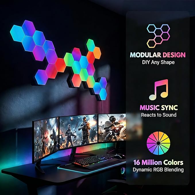 TISOFU Hexagon LED Lights - 20 Pack RGB Wall Panels, Modular Smart Gaming LED Panel with APP, Remote & Music Sync, Honeycomb Hexa Light for Bedroom, Party Decor, Kids, Adults, Gifts