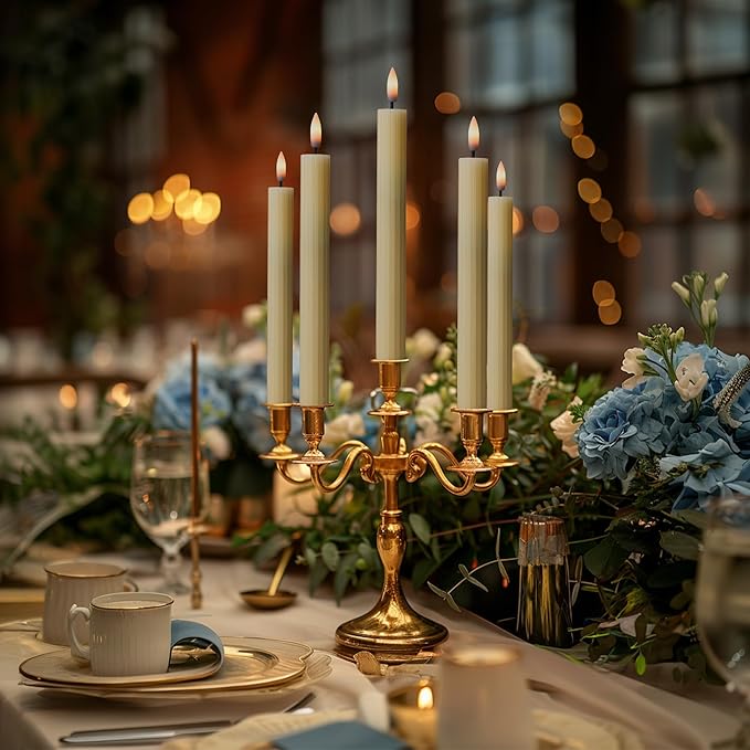 6 Pack, 10" LED Flameless Ivory Fluted Ribbed Grooved Taper Candles, Remote & 24h Timer Memory, On/Off Button, Dimmable, Flicker Mode, Battery Operated, Christmas Menorah Wedding
