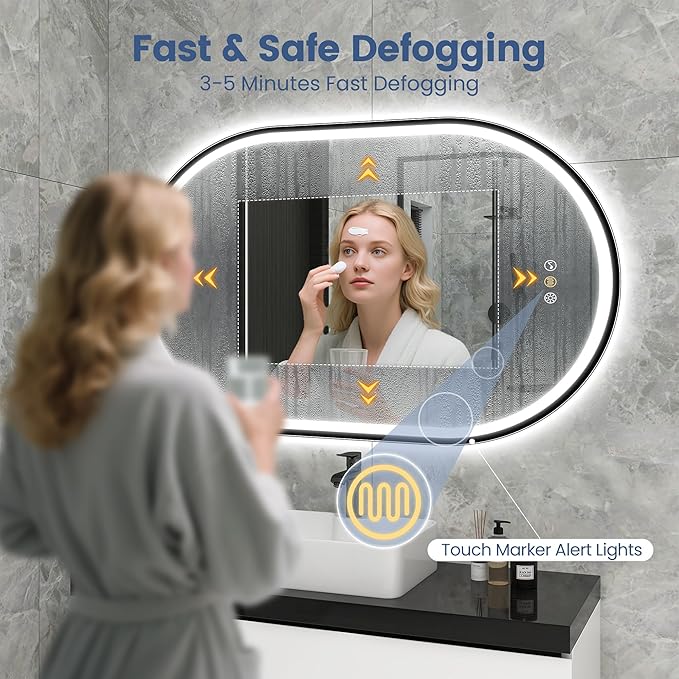 STARLEAD 24"x36" Black Frameless Oval LED Bathroom Mirror with Bluetooth Speaker, Dimmable Lighting, 3 Color Modes, Anti-Fog, Touch Control Wall Mounted Vanity Mirror