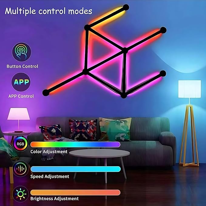 STONEBROOK Smart WiFi RGBIC LED Wall Light Bars,16M+ Colors,Music Sync,LED Wall Light Lines DIY Modular Design for Gaming Room,Home Decor,Streaming Lover,Works with Alexa & Google Assistant - 9 Pack