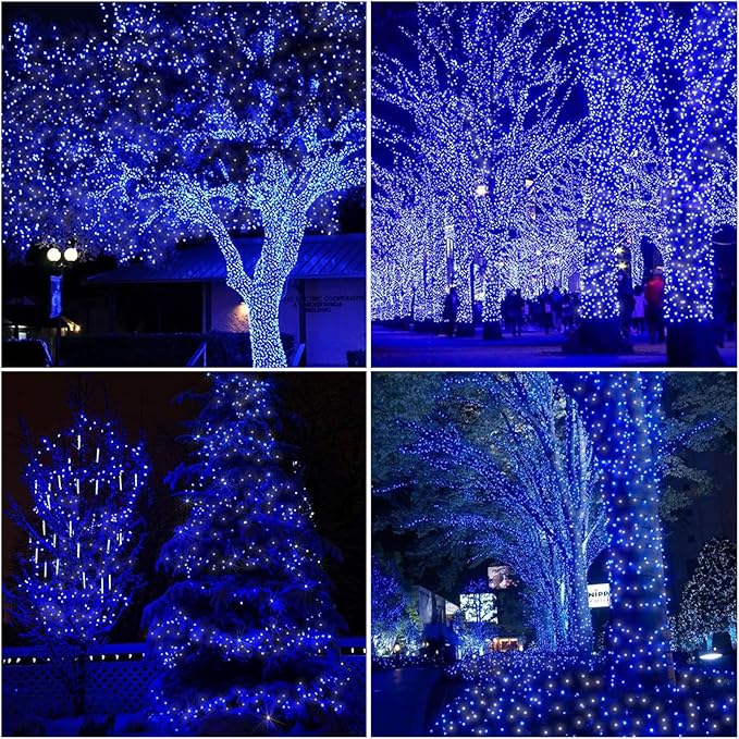 LAMPHOME 165FT 500 LED Blue White String Lights, 16 Modes Plug in Mini Fairy Lights, Waterproof Outdoor Christmas Lights for Hanukkah Xmas Tree Garland Bedroom Ocean Party July 4th Patriotic Decor