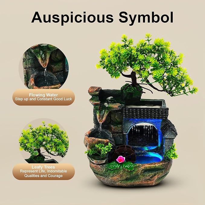 7.87in Tabletop Waterfall Lamp, 120v Color-Changing LED Lights, Hand-Carved Resin Landscape, Us Plug, Chasing Waterfalls for Home Office Desk Decor (Modern Style)
