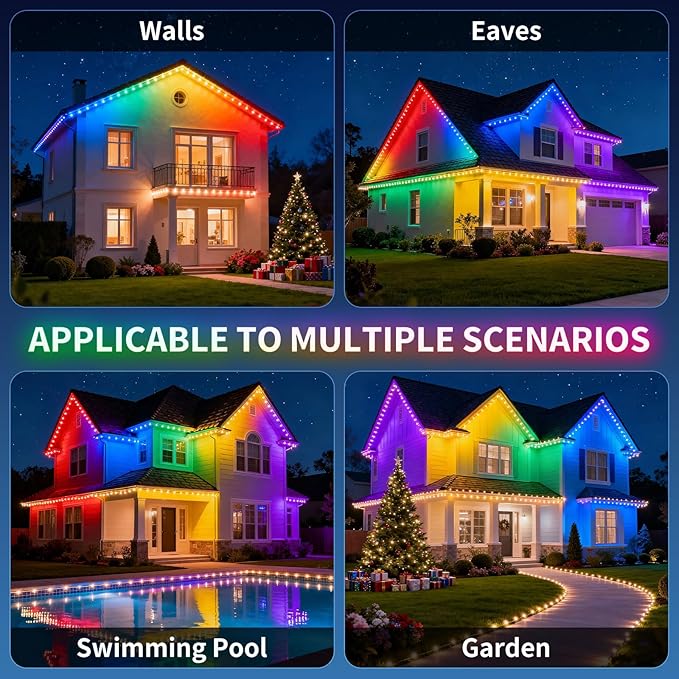 Permanent Outdoor Lights, 100FT RGB Christmas Lights with 50 LED, App/Remote Control, 33 Scene Modes, 216 Lighting Modes, 16 Million DIY Colors, Waterproof for House Roof Lighting