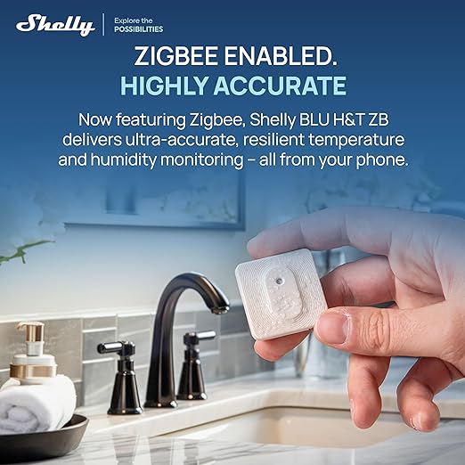 Shelly BLU H&T ZB Ivory, Bluetooth & Zigbee Operated Temperature & Humidity Levels Sensor, Compatible with Home Assistant, Alexa, Google Home, Water & Dust Resilient, IP54, Real Time Monitoring