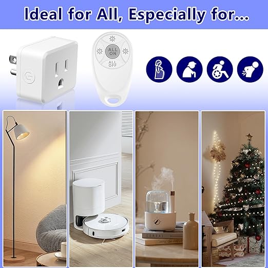 Greencycle Remote Control Outlet,Wireless Light Switch and 4 Outlet Plugs,Remote Outlets Switch,No Wiring Needed,500ft Range Coverage,15A/1500W for Lamps,Fans,TV,FCC Certified, White