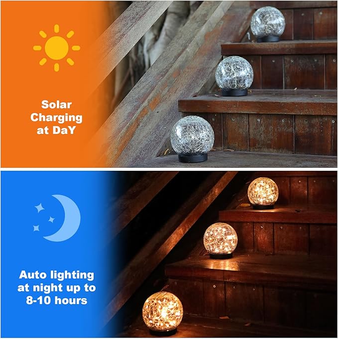 Solar Globe Lights Outdoor Waterproof-Solar Balls-Solar Garden Lights-Orbs for Outside 6 Pack Cracked Glass Ball for Lawn Patio Yard Backyard Decorations
