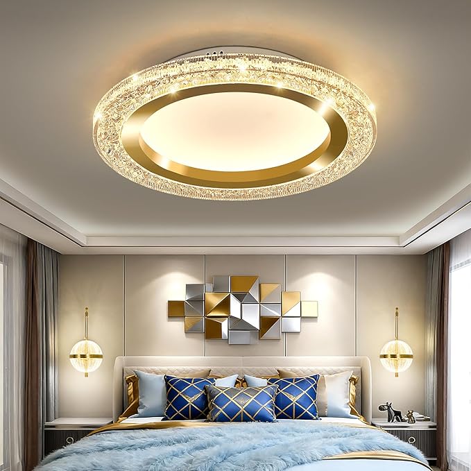 UOFUS 19.68inch Large Gold Flush Mount Ceiling Light 75W Modern Round LED Ceiling Light Fixture 3000K-6000K Super Bright Circle Ceiling Lamp for Living Room Dining Room Bedroom Kitchen Bathroom