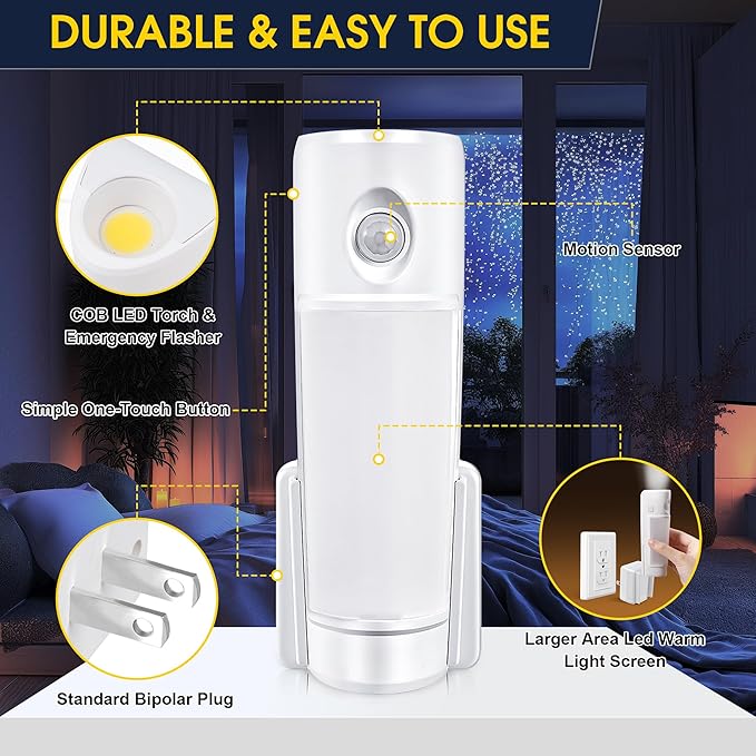 Enhon 6 Pack 4 in 1 Emergency Lights for Home Power Failure, Rechargeable LED Flashlight Plug in Wall, Automatic Turn On Power Outage Night Light with Motion Sensor for Hurricane Preparedness Items