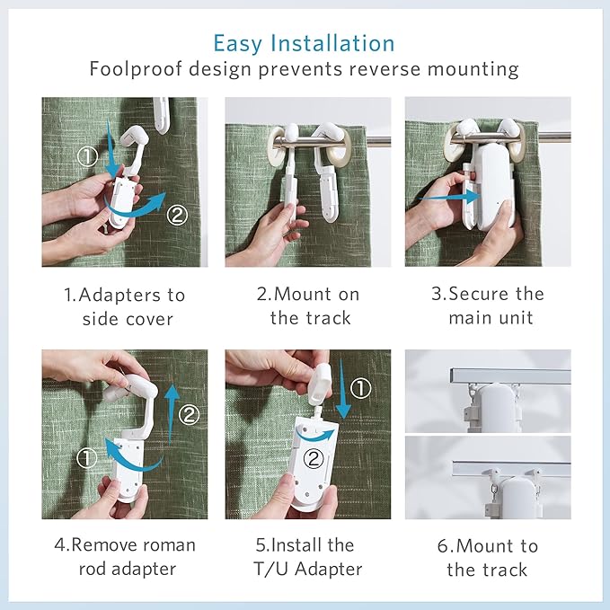 Automatic Curtain Opener Smart Electric: Remote Control Motorized Curtain Robot for Bedroom Living Room Window - No WiFi Needed - 20KG Load/ 6-Month Battery for Home/Office/Nursery