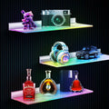VST Modern Acrylic LED Wall-Mounted Bar Shelves, 3-Pack RGB Backlit Floating Liquor & Wine Display with Aluminum Profile Frame | APP/Voice Control Mood Lighting for Home Bar & Game Room