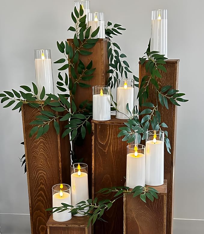 NICEME Pure White Flickering Flameless Candles, Battery Operated Acrylic LED Pillar Candles with Remote Control and Timer, Set of 5