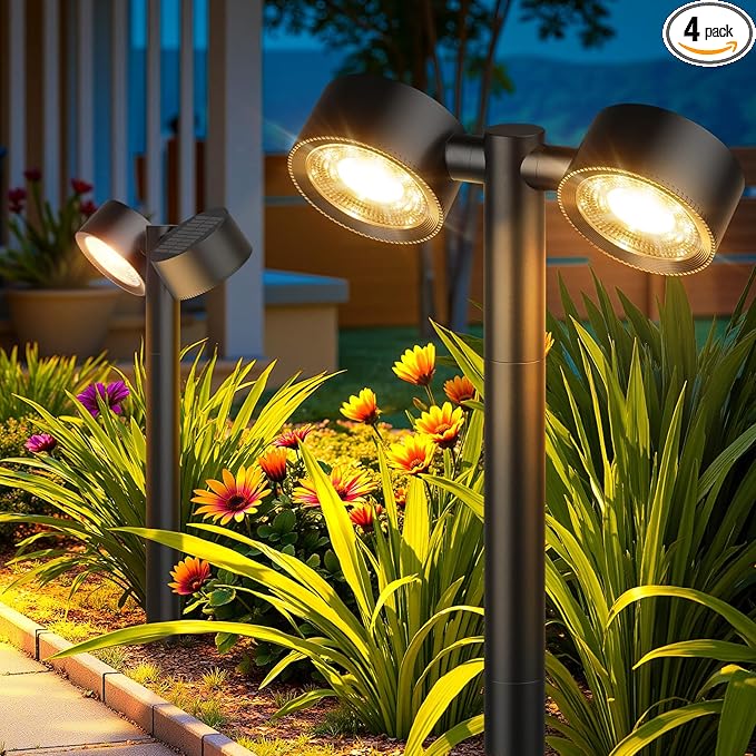 LETMY 2X Brighter Solar Pathway Lights Outdoor Waterproof - Adjustable, Dual-Head Pathway Lights Solar Powered Garden Light, 18 LED Landscape Lighting for Yard Path Walkway Driveway Lawn Decor, 4 Pack