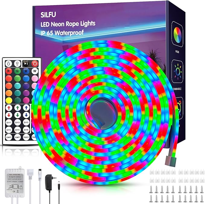 Multicolor Neon Led Rope Lights 32.8ft Led Strip Lights Outdoor Waterproof with Music Sync, Led Lights for Bedroom with Remote and App Control for Gaming Living Room Party (red, Green, Blue