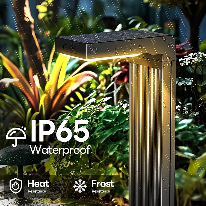 Solar Pathway Lights Outdoor 4Pack, 2 Color in 1 Motion Sensor Walkway Lights 400LM with Warm/Cool White, 12H Lasting, IP65 Waterproof Solar Powered Landscape Lighting for Garden, Yard