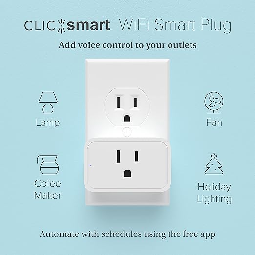 ClicSmart Smart Home Wi-Fi Outlet Smart Plug for Outlets | Compatible with Alexa & Google Home to Control by Voice | Remote Control Regular Lights and Devices from Anywhere via Free ClicSmart App