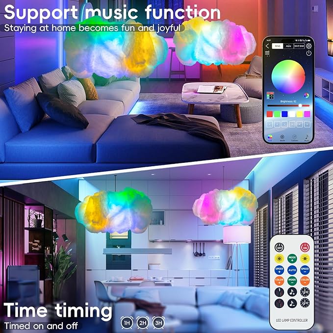 Cloud LED Lights for Bedroom, Color Changing, App & Remote Control, Music Sync (1 Set)