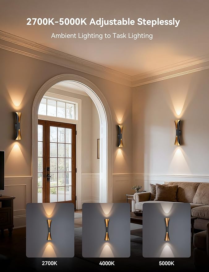 Tubicen Battery Operated Wall Sconce 9000mAh Rechargeable Up Down Wall Lights Cordless Movie Theater Sconces with Remote 2700K-5000K Dimmable Art Deco Wall Sconce for Living Room Bedroom 15.7" H