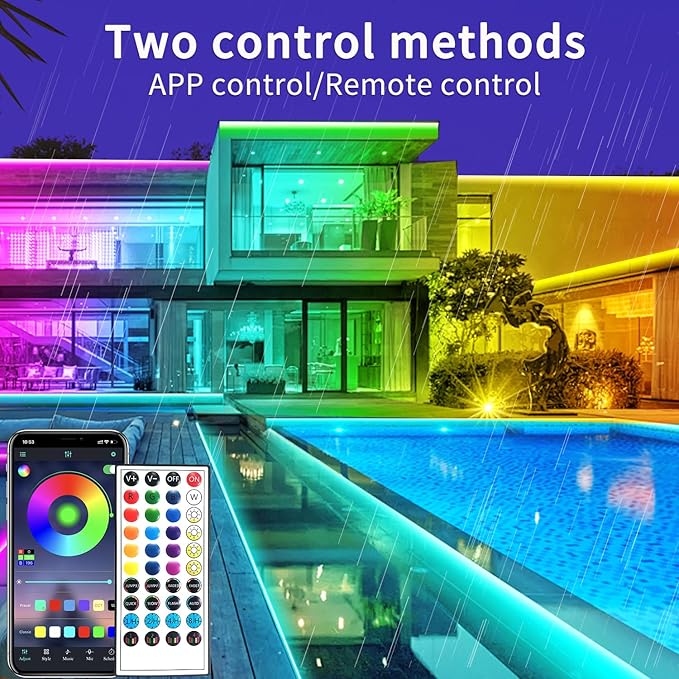 300ft Outdoor LED Strip Lights Waterproof,IP68 Outside Led Light Strips Waterproof,Color Changing with App/Remote Control,Music Sync RGB Outdoor Led Rope Lights for Bedroom（2 Rolls of 150ft）
