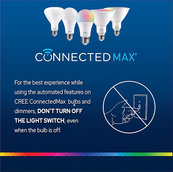 Cree Lighting Connected Max Smart Led Bulb A19 60W Tunable White + Color Changing, 2.4 Ghz, Works with Alexa and Google Home, No Hub Required, Bluetooth + WiFi, 1Pk